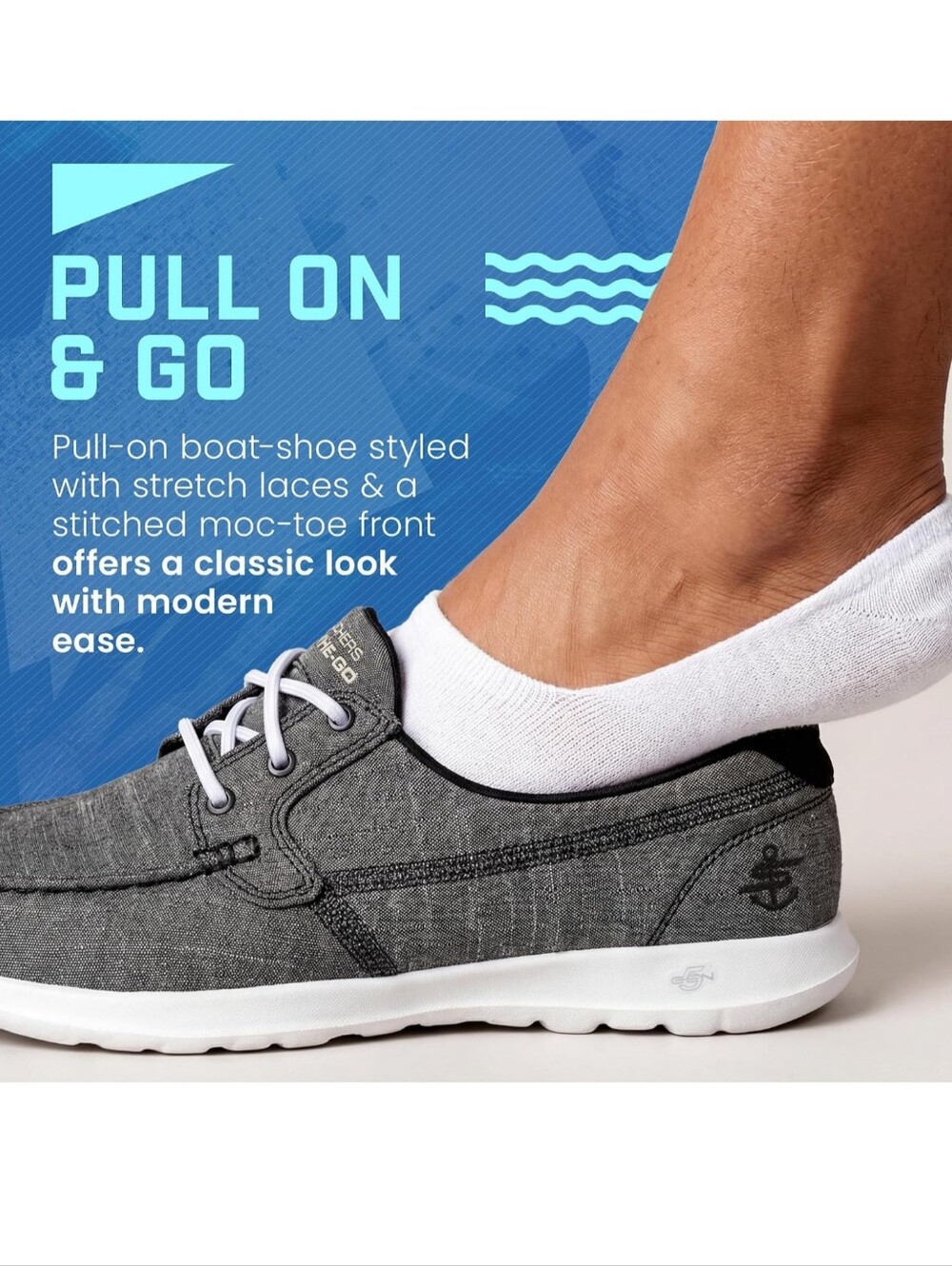 Skechers Go Walk Lite Isla Boat Shoes Goga Mat fit Sz 7.5 Wide Black White New